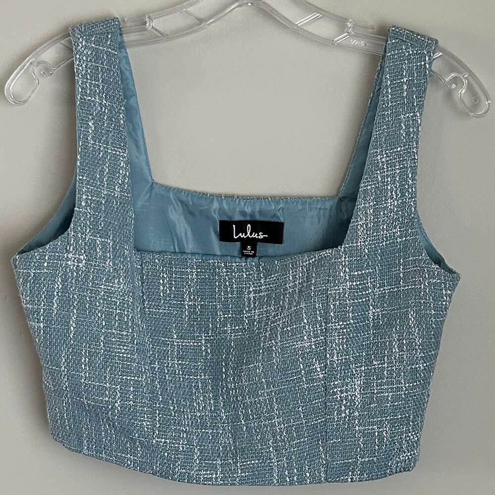 LULU'S Women's Cropped Bandeau w/ Straps Textured & Lined SZ SM Rare Aqua Blue
